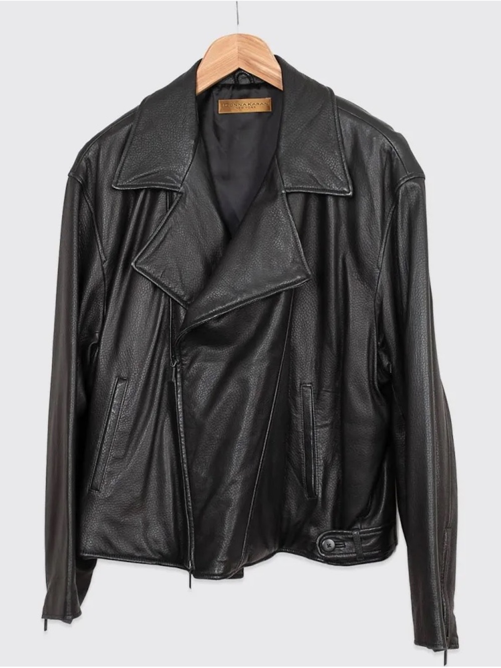 Donna Karan Black Leather Bomber-Style Jacket
